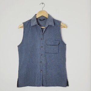 Tag Trend Vintage Women's Blue Checkered Sleeveless Button Down Vest Top Medium